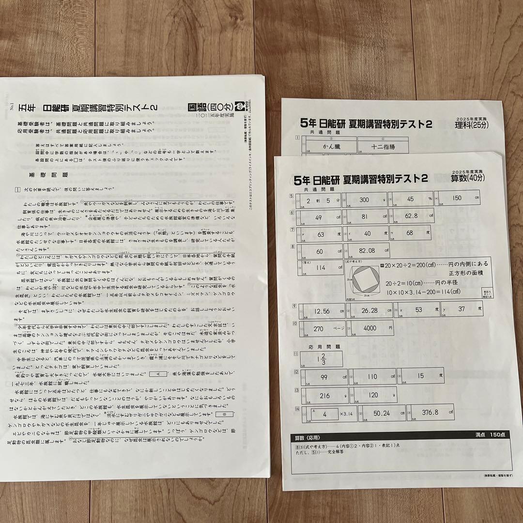 2025年 日能研 5年 夏期講習特別テスト❶❷❸