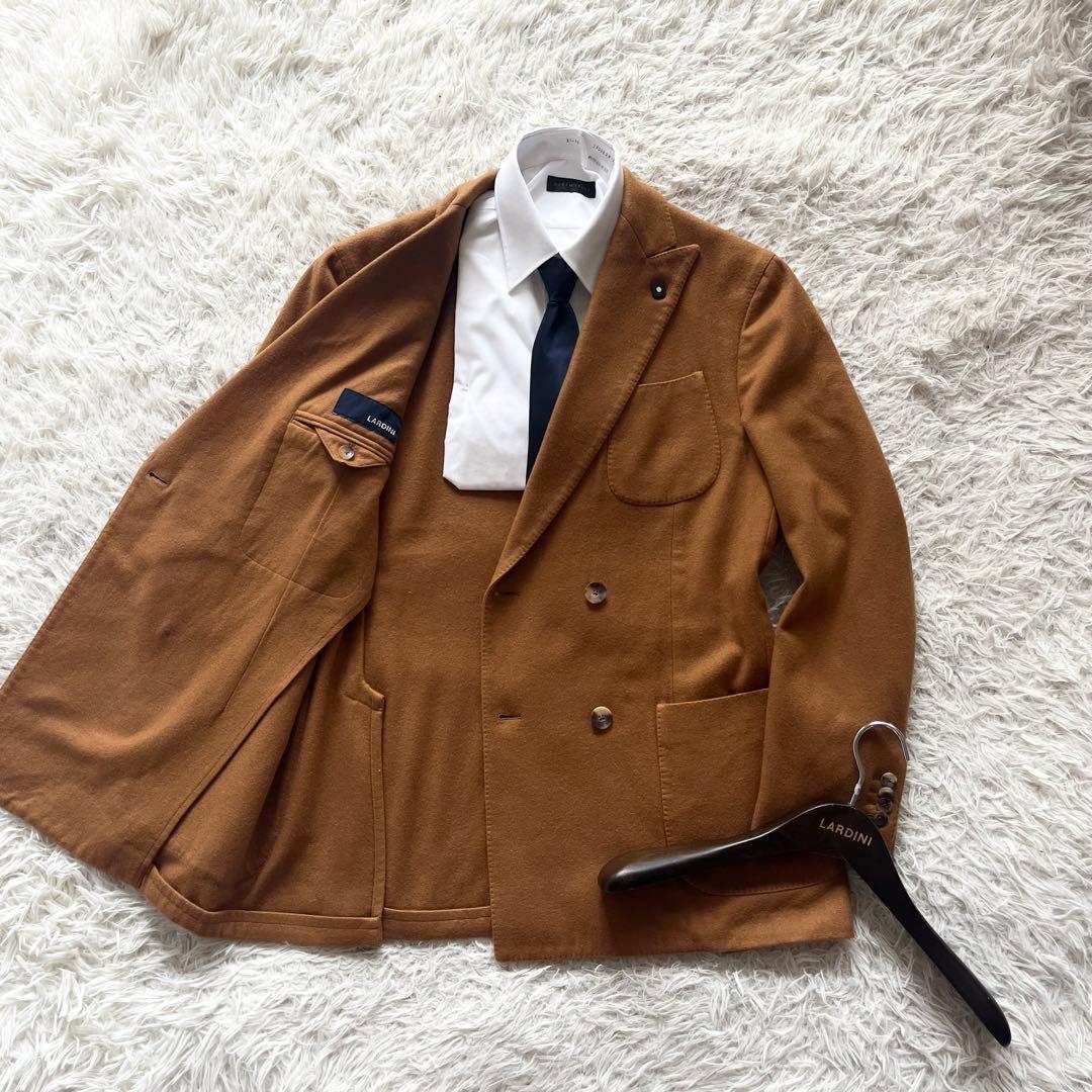 <極美品>LARDINI カシミヤ100% キャメル ダブル ジャケット 50
