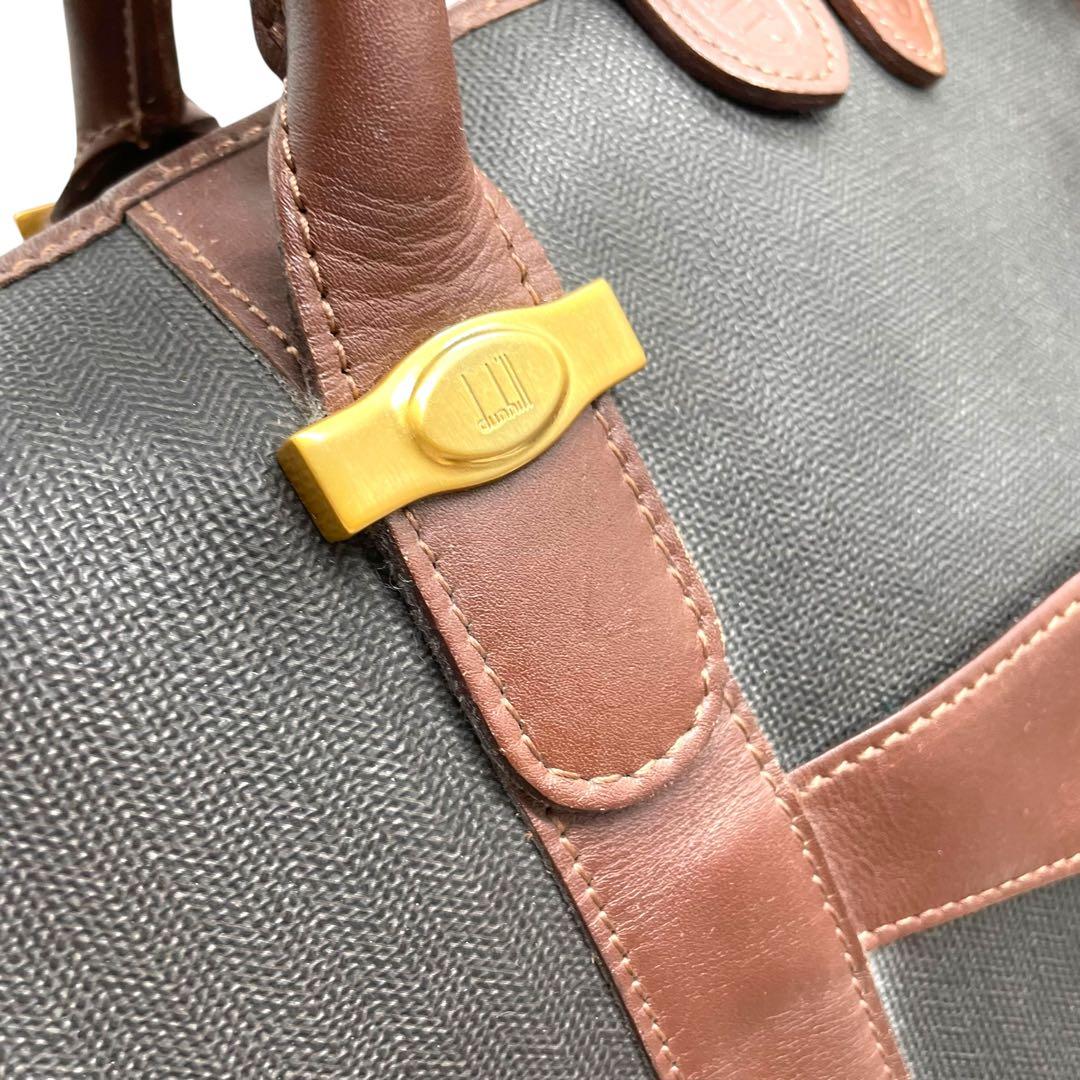 極美品　dunhillダンヒル ボストンバッグロゴ PVC レザー ゴールド金具