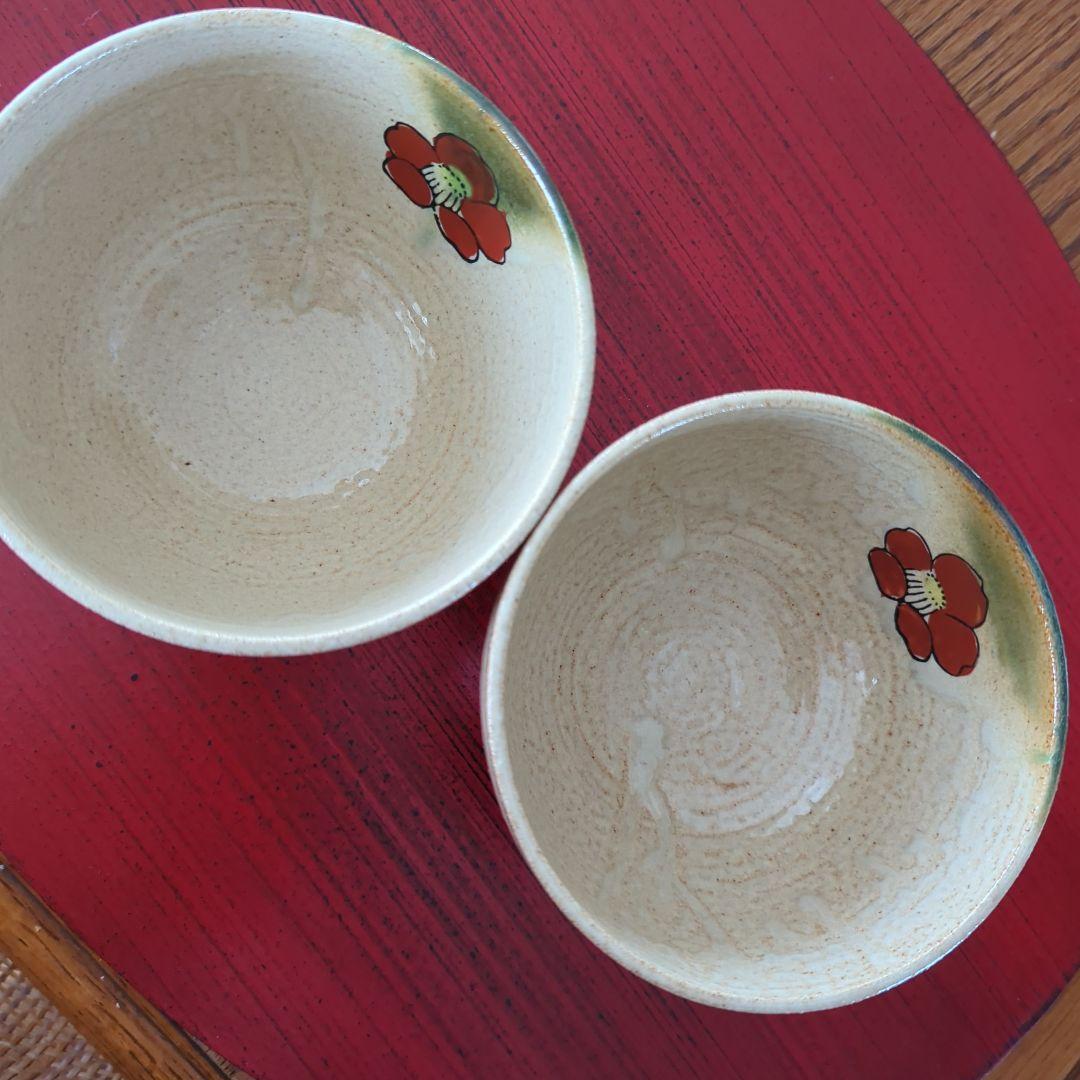 お得！★九谷焼 長峰造　抹茶茶碗『椿』２個組