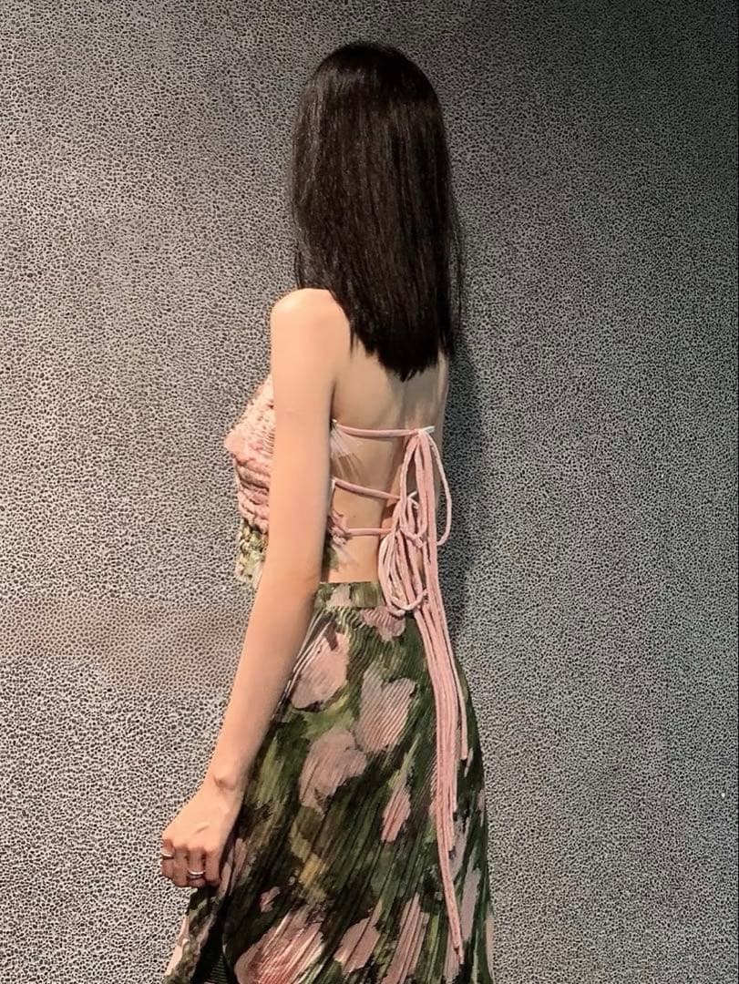 Caroline hu 油絵風デザイン 一点物 レディース チューブトップ