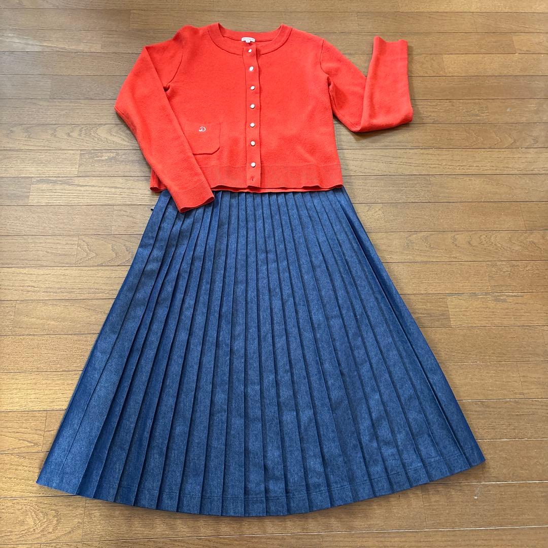 mas2mi　ステキな光沢のあるデニムのナロウロングプリーツスカート