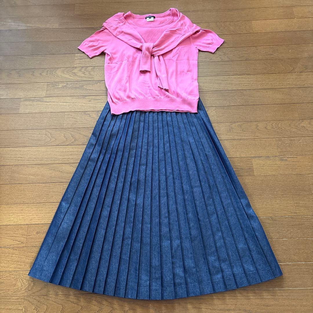 mas2mi　ステキな光沢のあるデニムのナロウロングプリーツスカート
