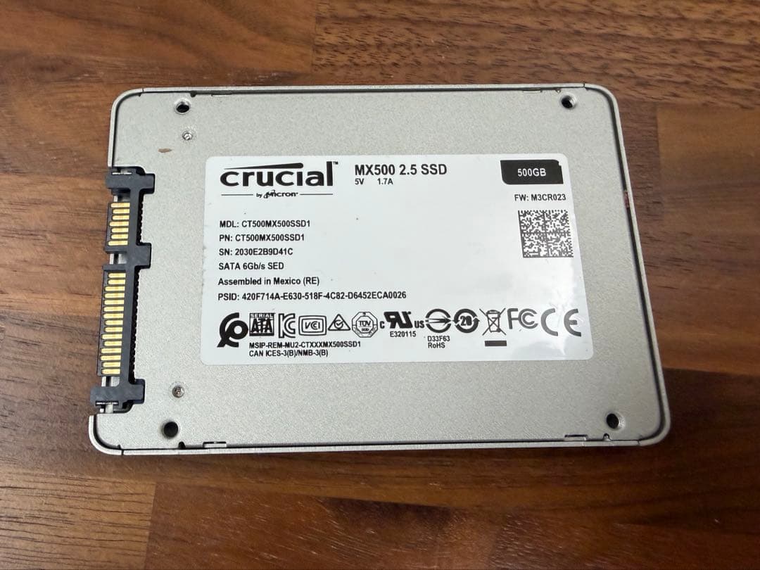 【中古】Crucial MX500 500GB 2.5インチ SATA SSD