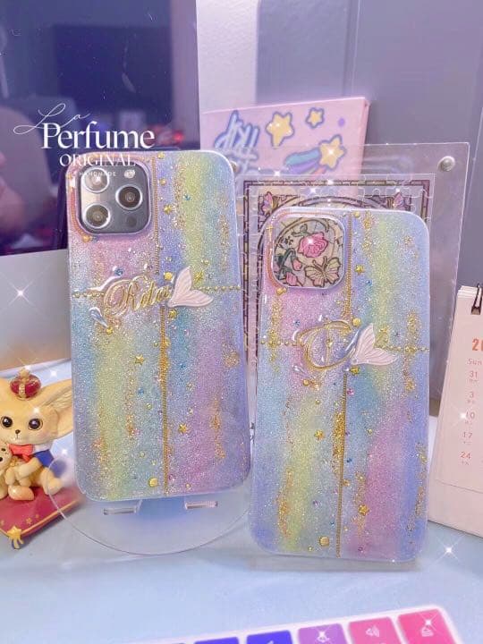 イニシャル♡マーメイド✨キラキラ カラフル 人魚 名入れ iPhoneケース