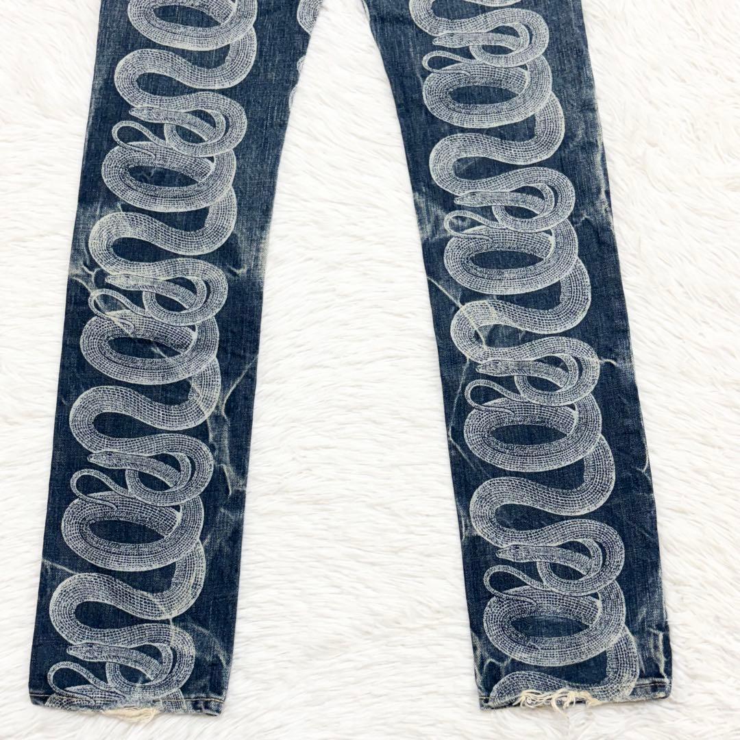 HYSTERICS　ヴィンテージ　スネークループダメージ加工デニム　スタッズ
