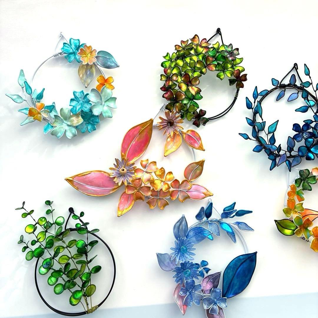 happy flower本気のミニリースセット　ディップアート　ワイヤークラフト