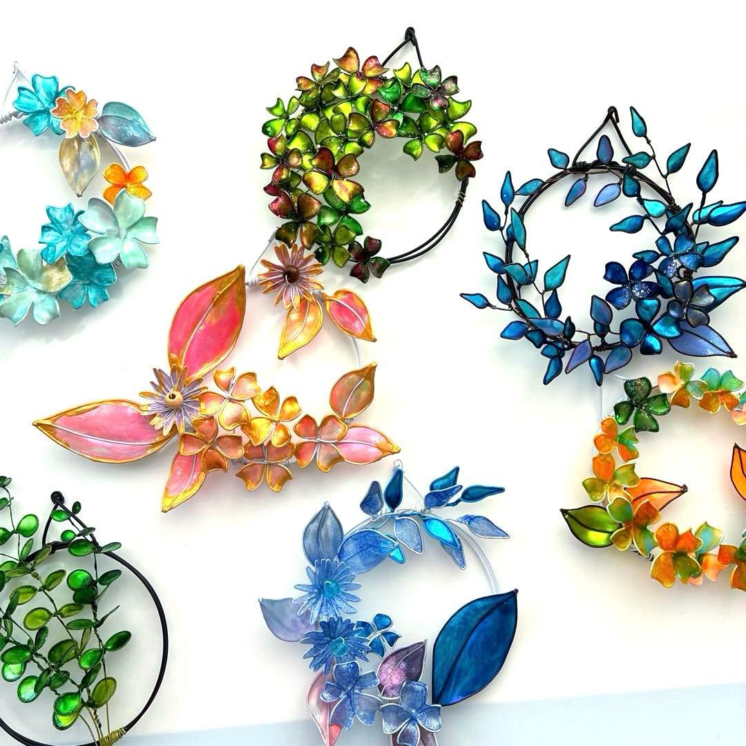 happy flower本気のミニリースセット　ディップアート　ワイヤークラフト