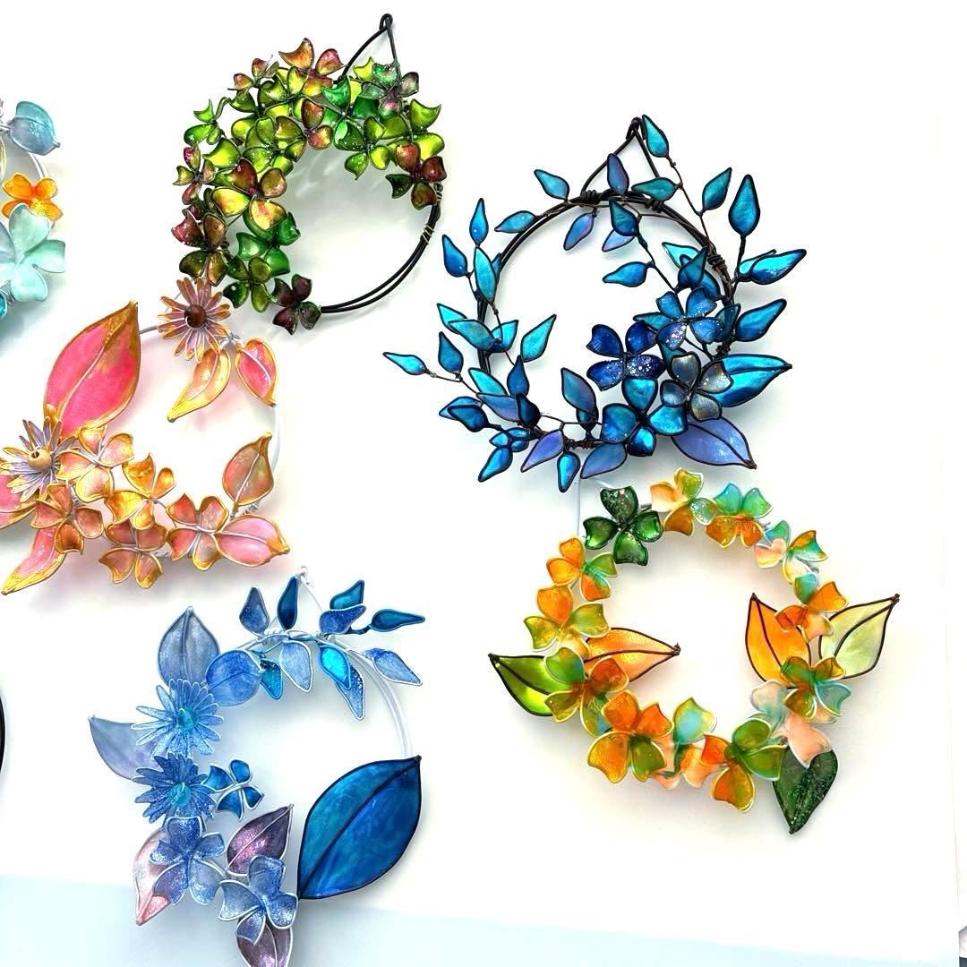 happy flower本気のミニリースセット　ディップアート　ワイヤークラフト