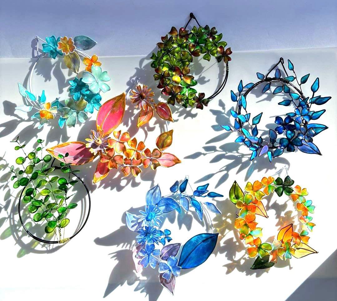 happy flower本気のミニリースセット　ディップアート　ワイヤークラフト