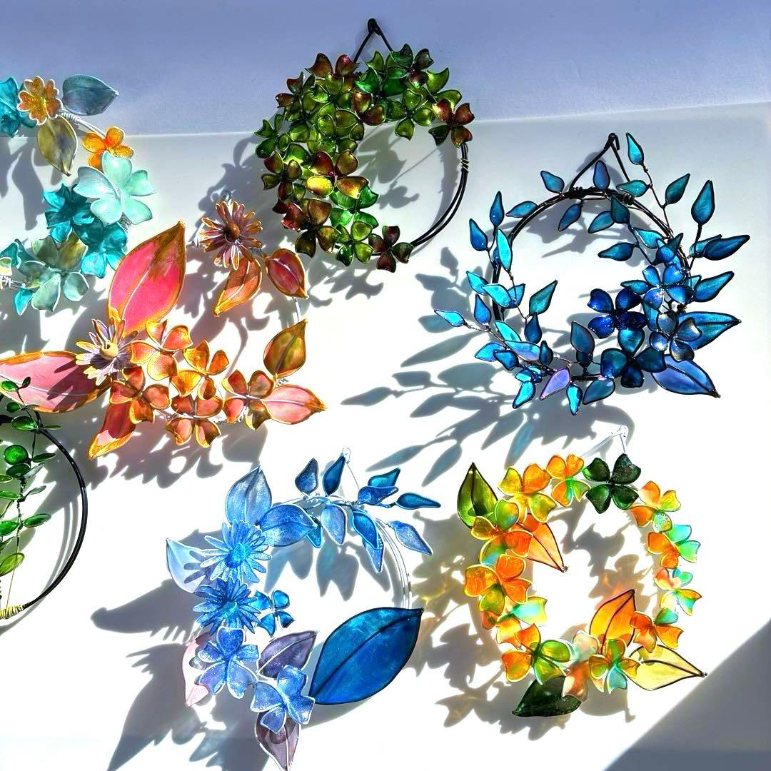 happy flower本気のミニリースセット　ディップアート　ワイヤークラフト