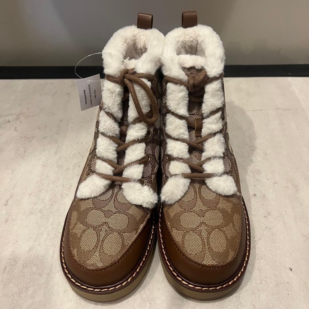 Coach ブラウン ファー付きブーツ　24.5〜25.5cm
