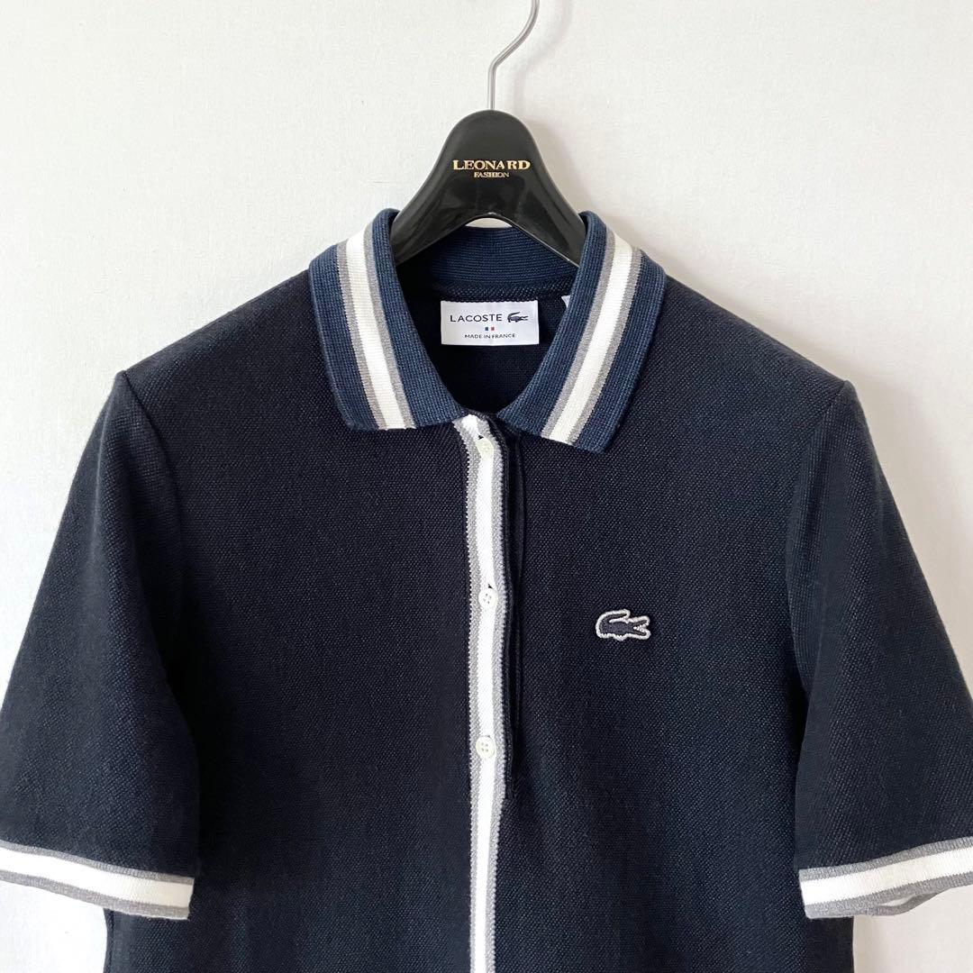 LACOSTE ラコステ ポロシャツ ニットシャツ風 ネイビー ライトグレー