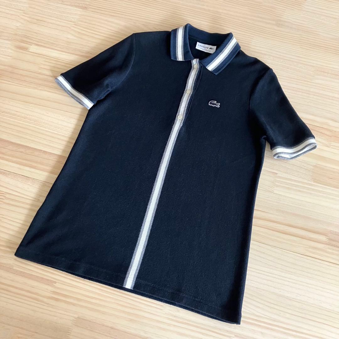 LACOSTE ラコステ ポロシャツ ニットシャツ風 ネイビー ライトグレー