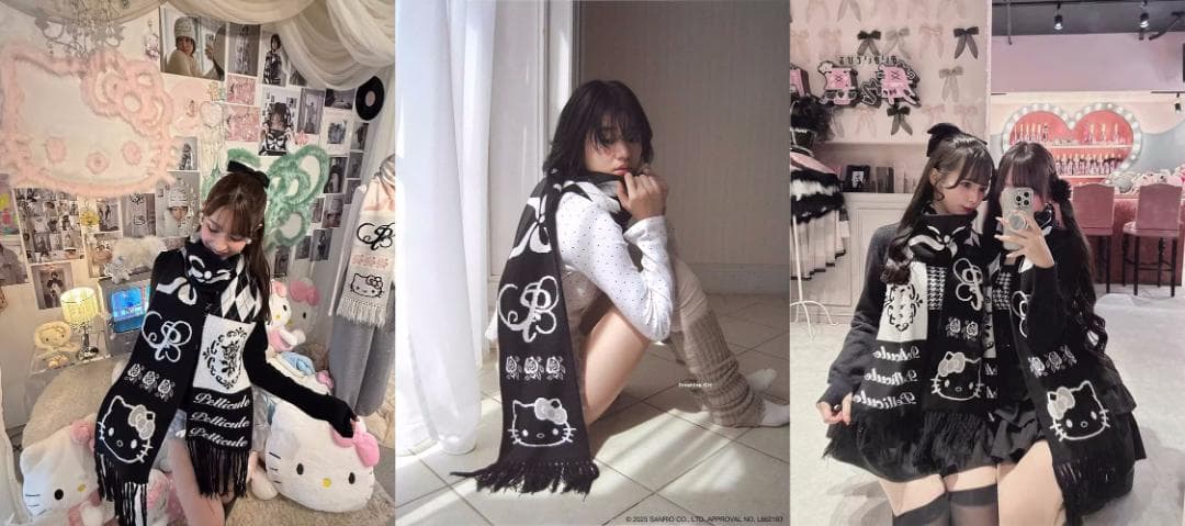 PELLICULE HELLOKITTY hug knit muffler 黒