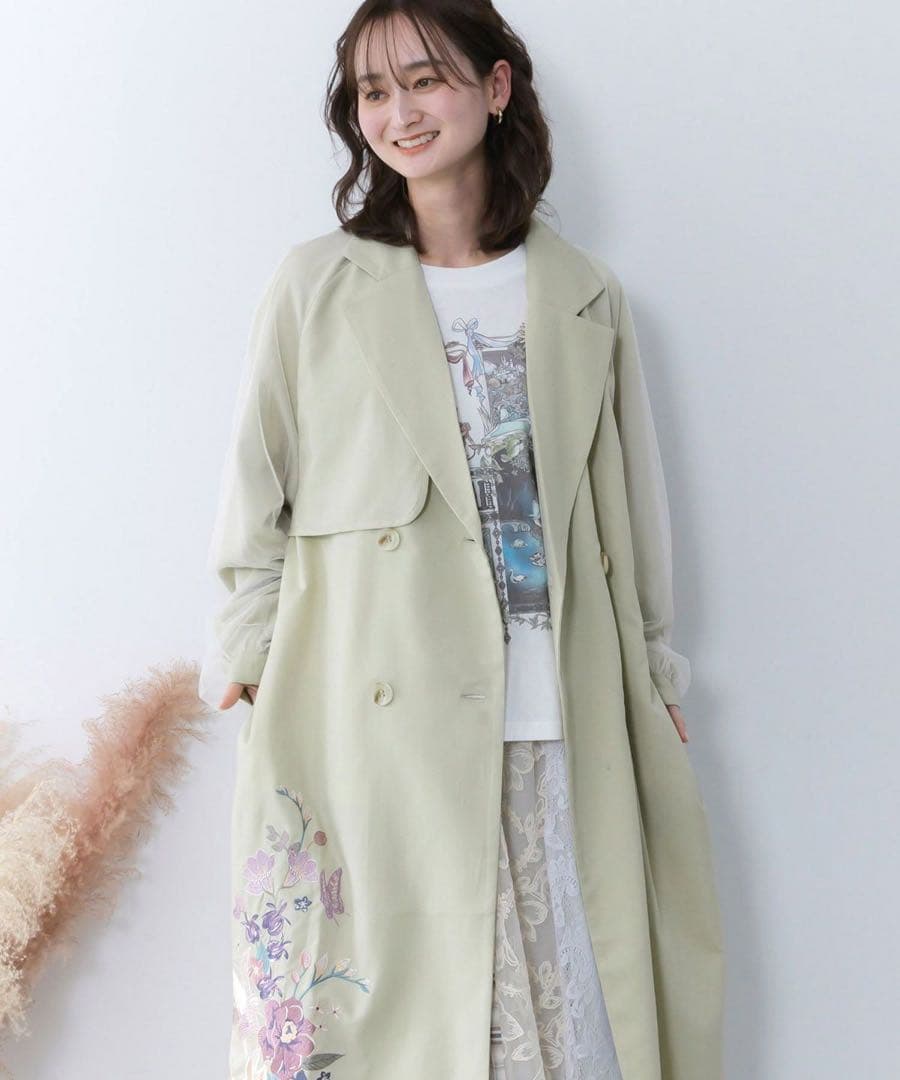 新品タグ付 イズスカラー　561212：チュール重ね花刺繍ロングコート