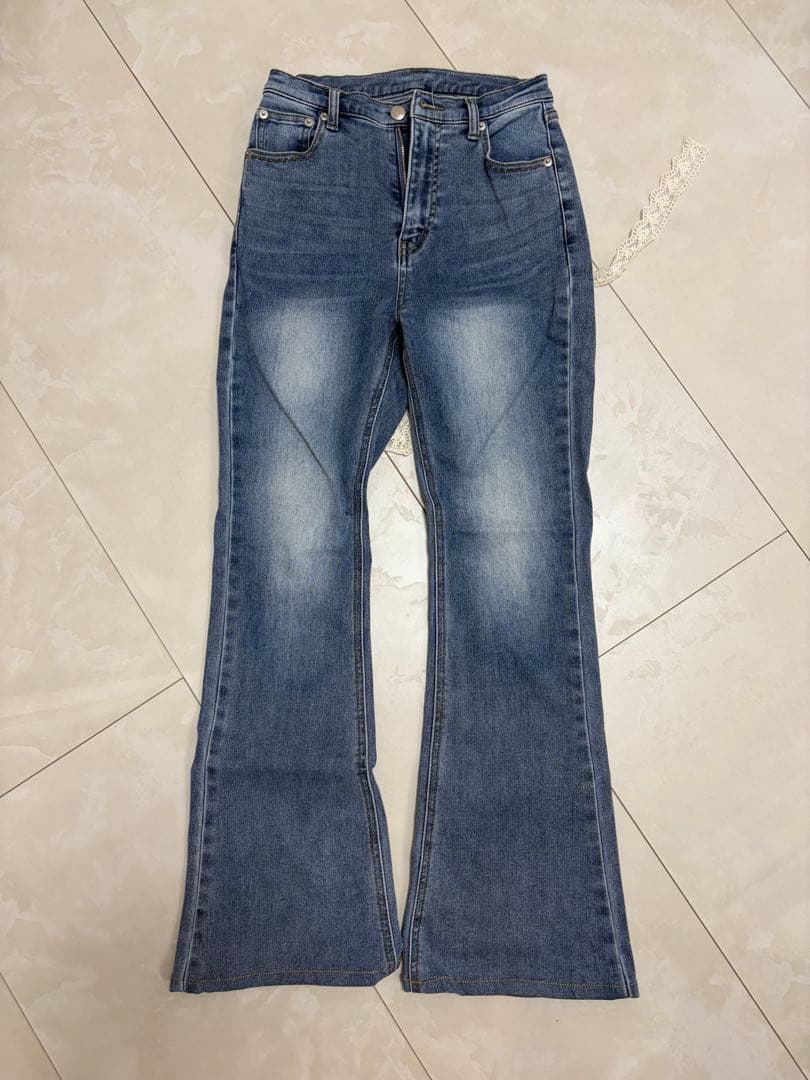 パンツ andmary Lacey ribbon heart hip denim