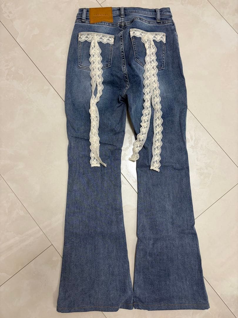 パンツ andmary Lacey ribbon heart hip denim