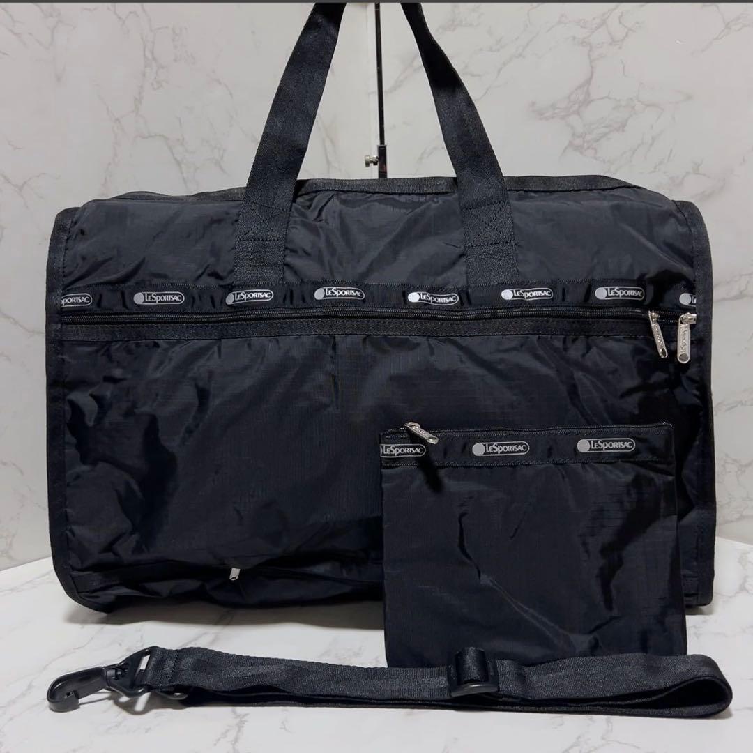 【新品 ・軽量・大容量】レスポートサック 黒 ボストンバッグ ショルダー付き