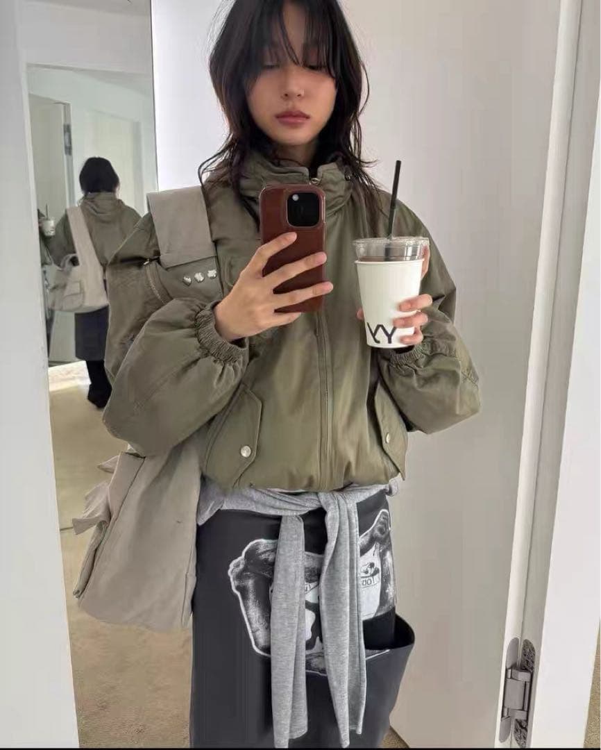 ジャケット・アウター OPEN YY Khaki Cotton Cargo Bomber Jacket