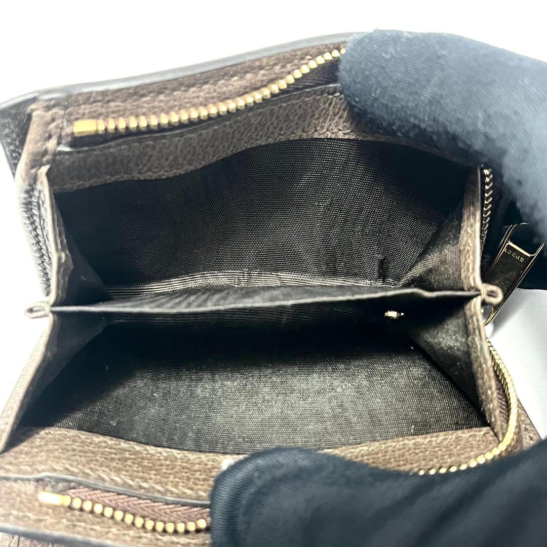 未使用級✨グッチ 二つ折り財布 GGマーモント オフィディア ファスナー 茶色