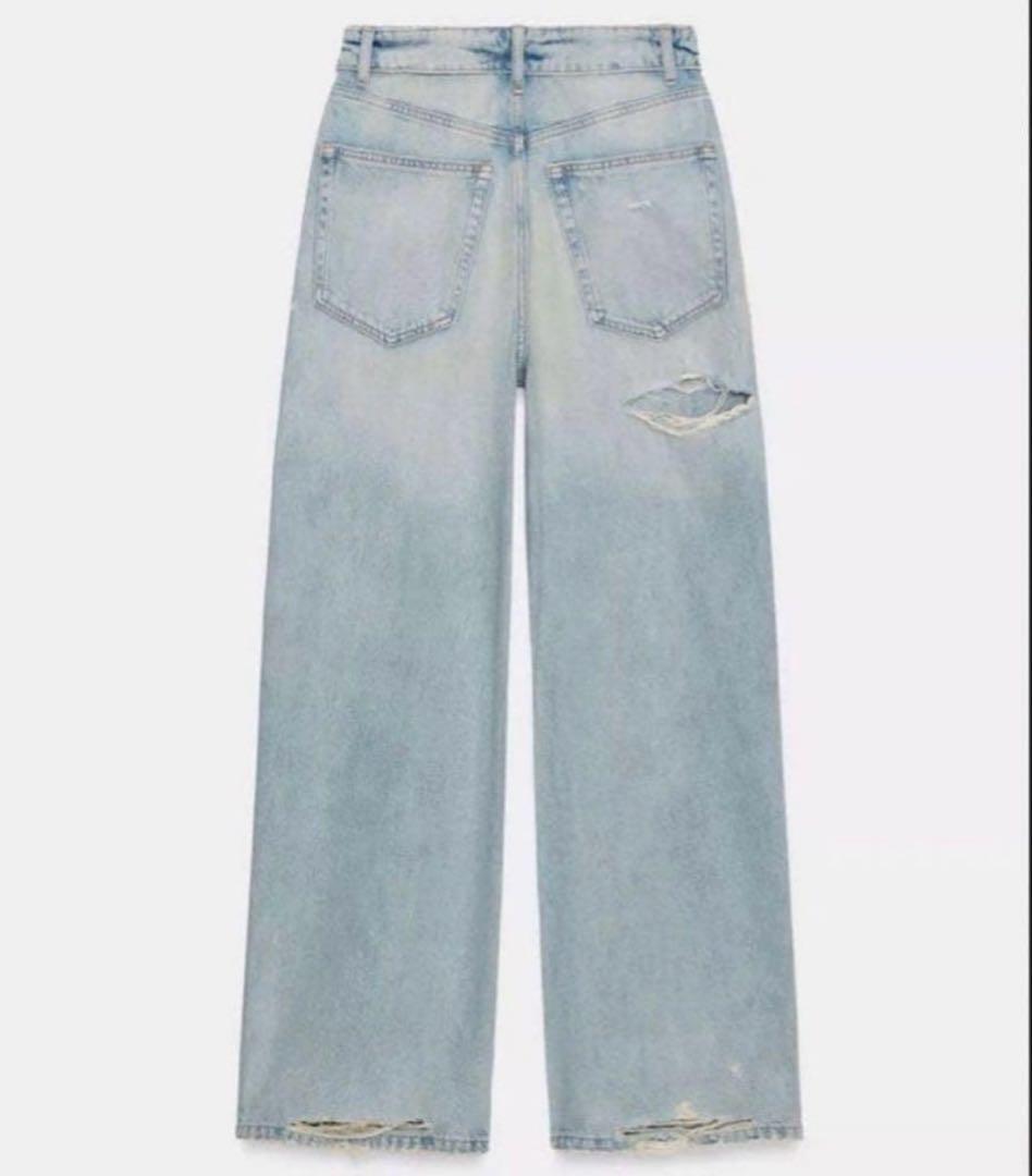 ZARA ミッドライズ折り返しウエストデニムパンツ 34サイズ
