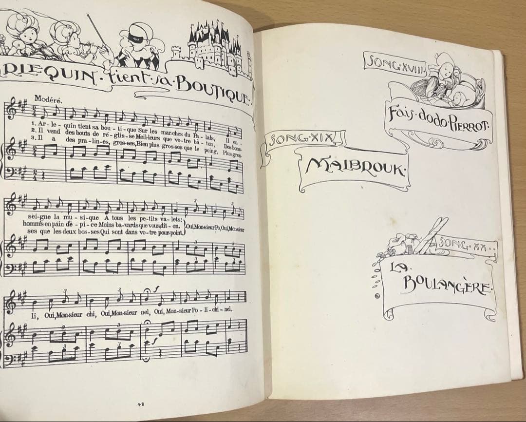 No.394希少 アンティーク 古書 洋書 絵本 フランス 童謡 シャンソン