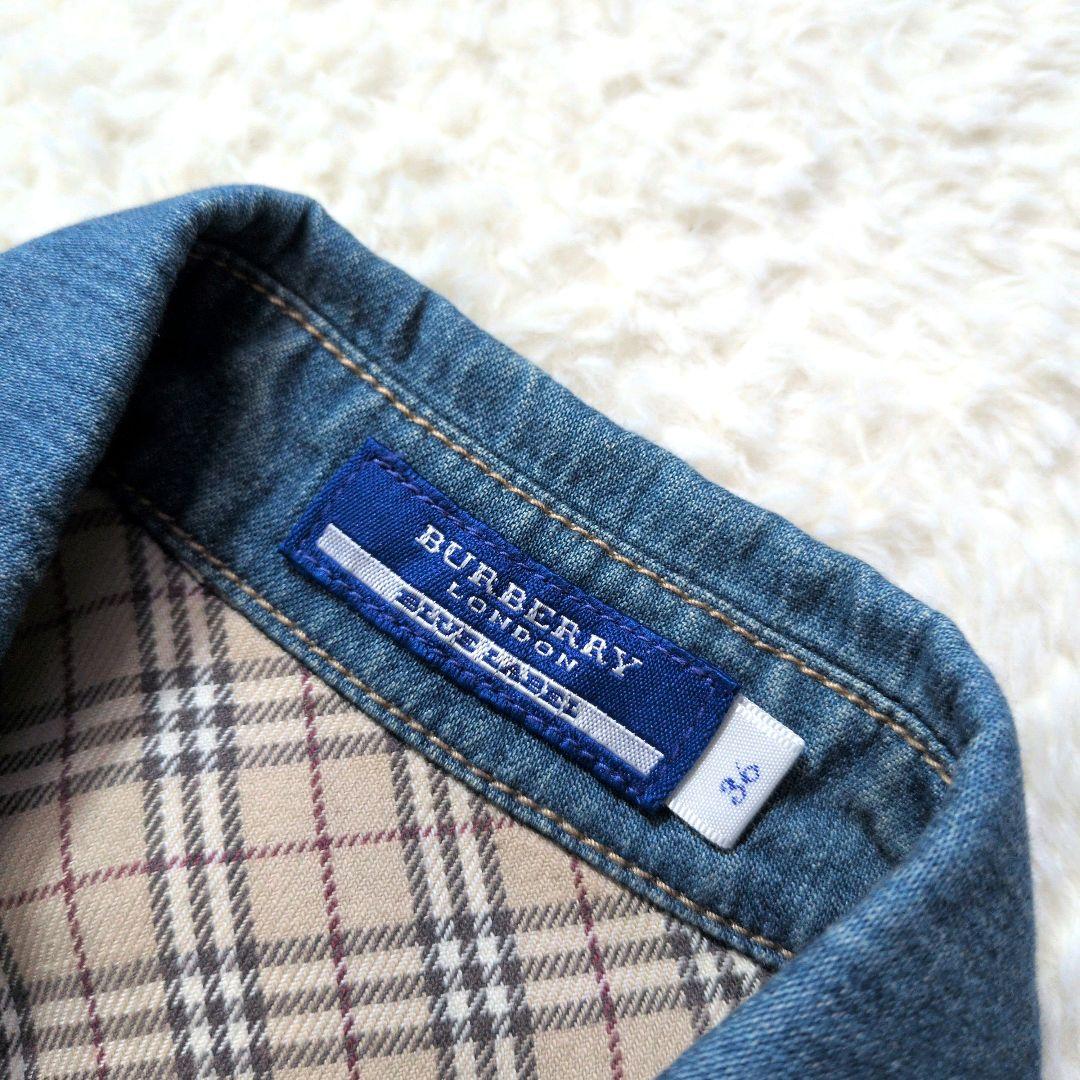 【美品】バーバリーブルーレーベル デニム シャツワンピース 36 ノバチェック