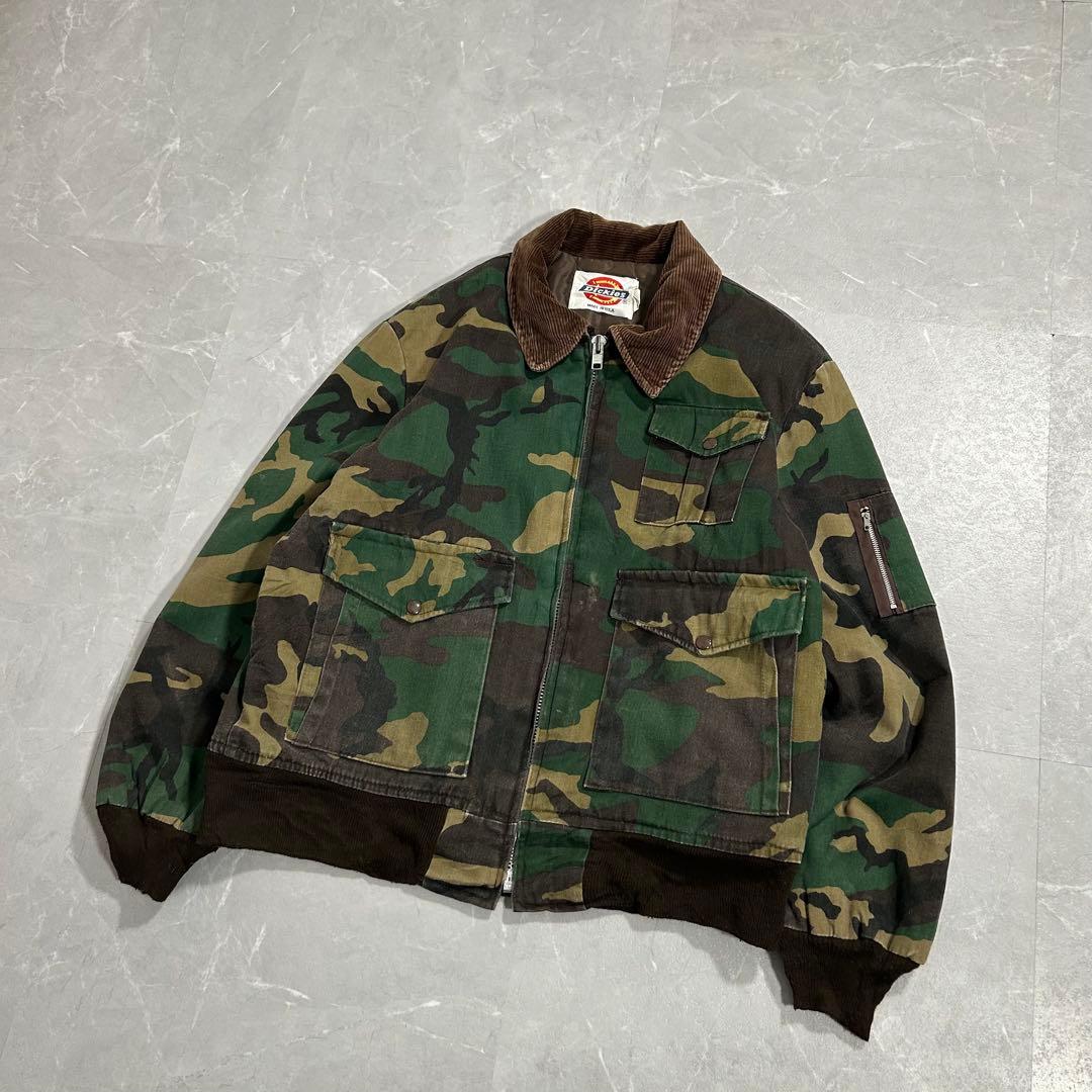 80s USA製 dickies ワークジャケット 襟コーデュロイ カモフラ L