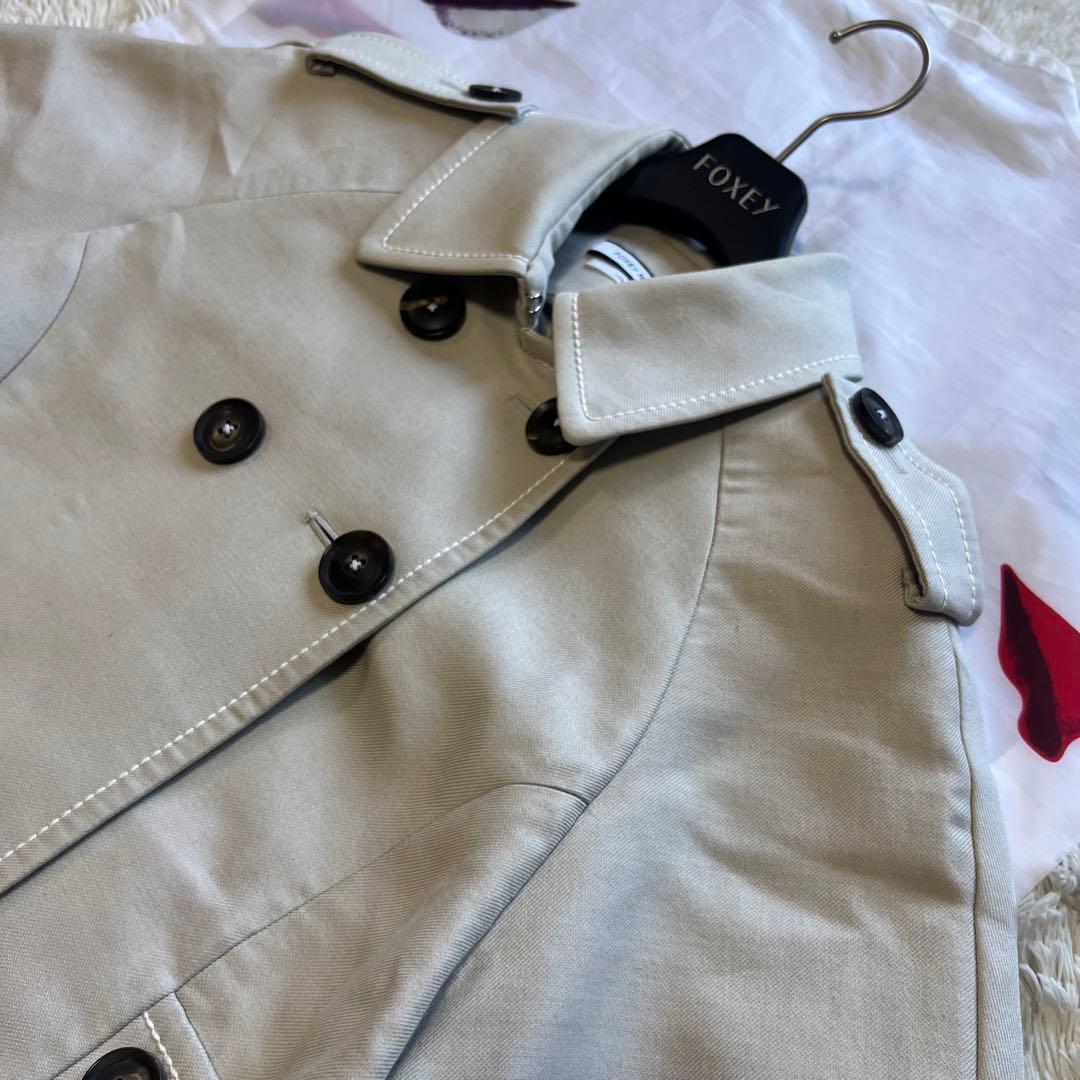 【良品】FOXEY NEW YORK ショート丈トレンチコート 38 ベージュ
