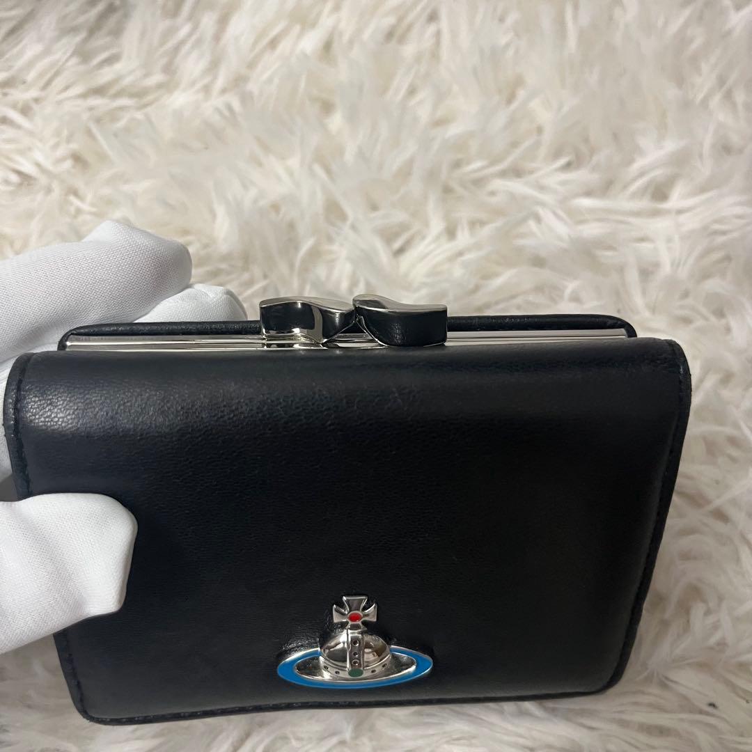 美品✨Vivienne Westwood 三つ折り財布 がま口 ブルーオーブ 黒