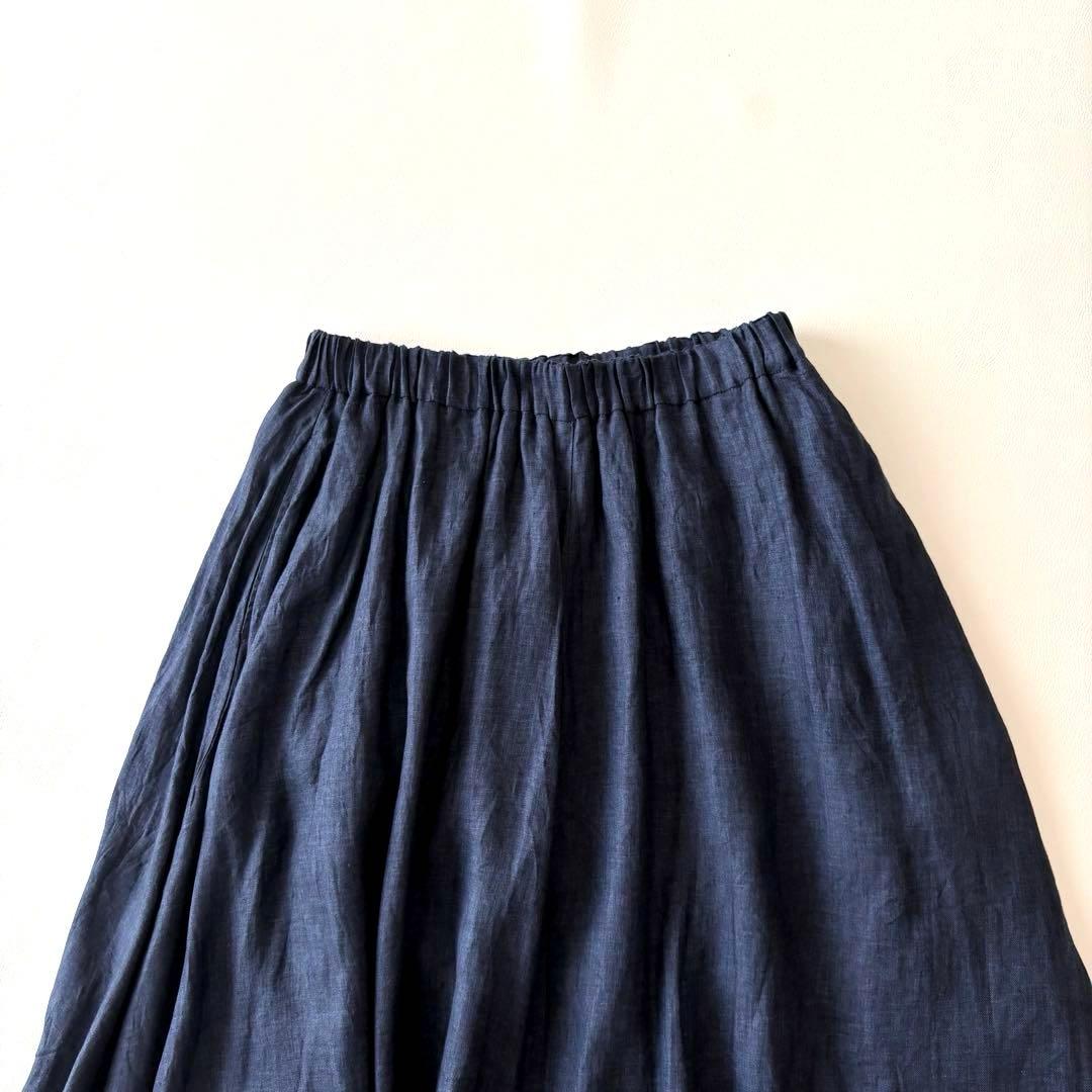 ■美品ダーマコレクション リネンフレアロングスカートイタリア生地ネイビーLL