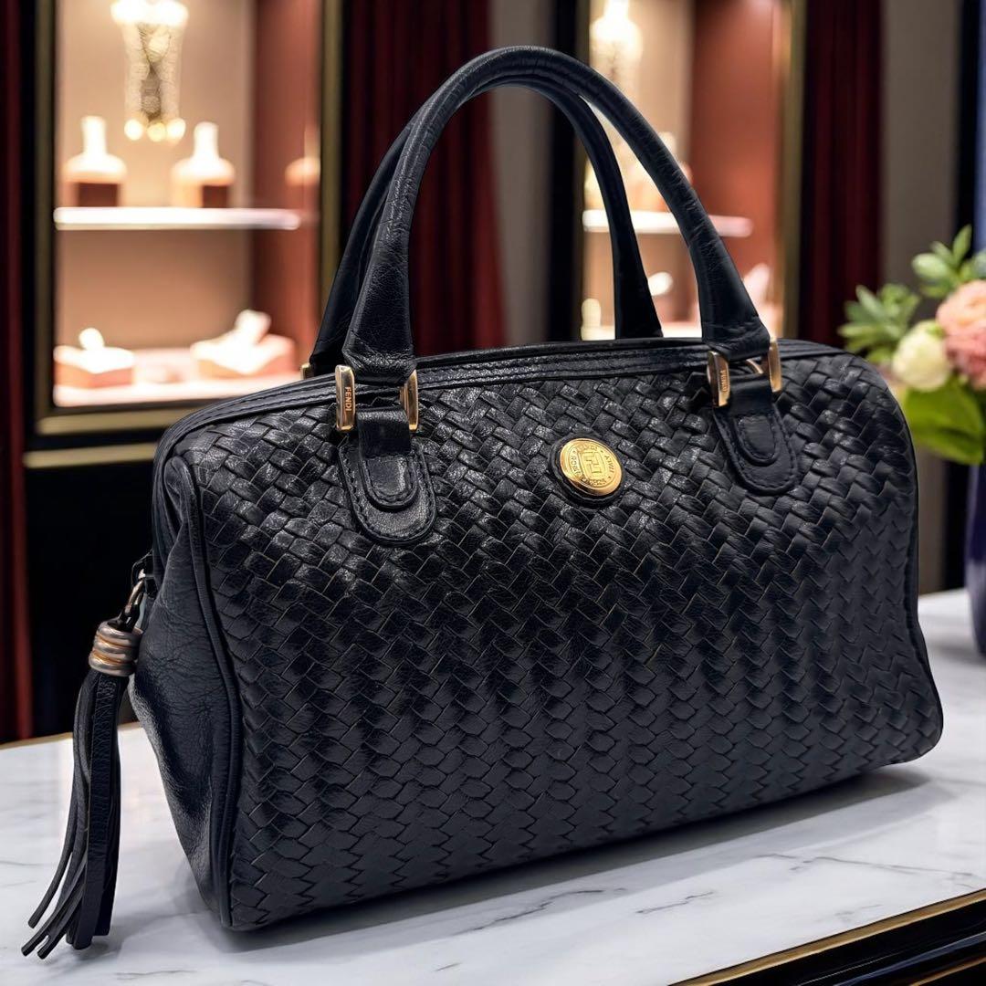 VINTAGE FENDI S.A.S期 ミニボストンレザー イントレ 黒