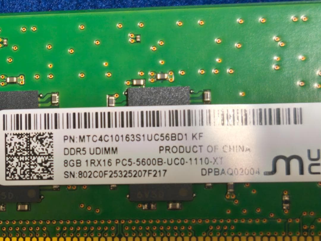 DDR5 UDIMM メモリ 8GBｘ2（16G）PC5-5600B