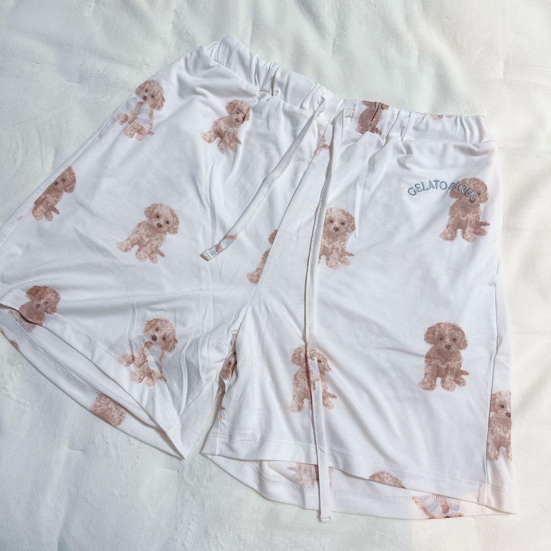 【新品未使用】ジェラートピケ　犬　プードル　ロゴ　半袖Tシャツ&ショートパンツ