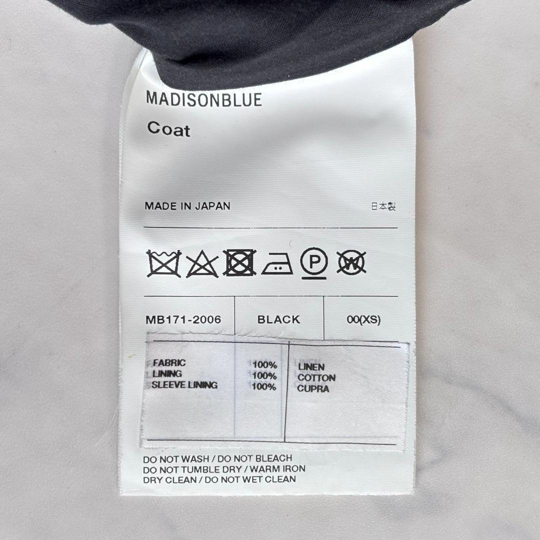 美品♪マディソンブルー リネン ロングガウンコート ベルト付 黒 00 uc4