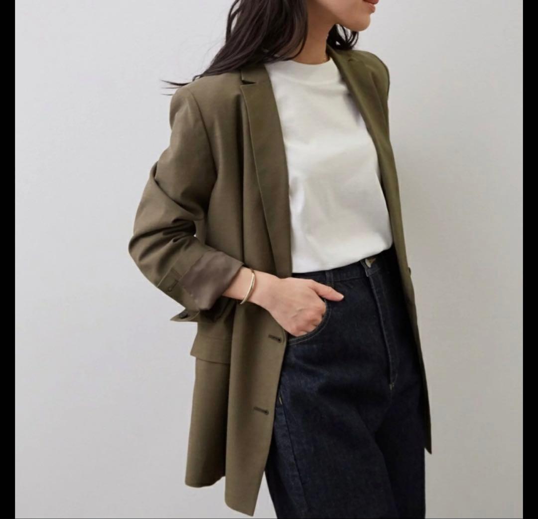 【美品】SALONアダムエロペ、リネンダブルジャケット freeサイズ、麻、