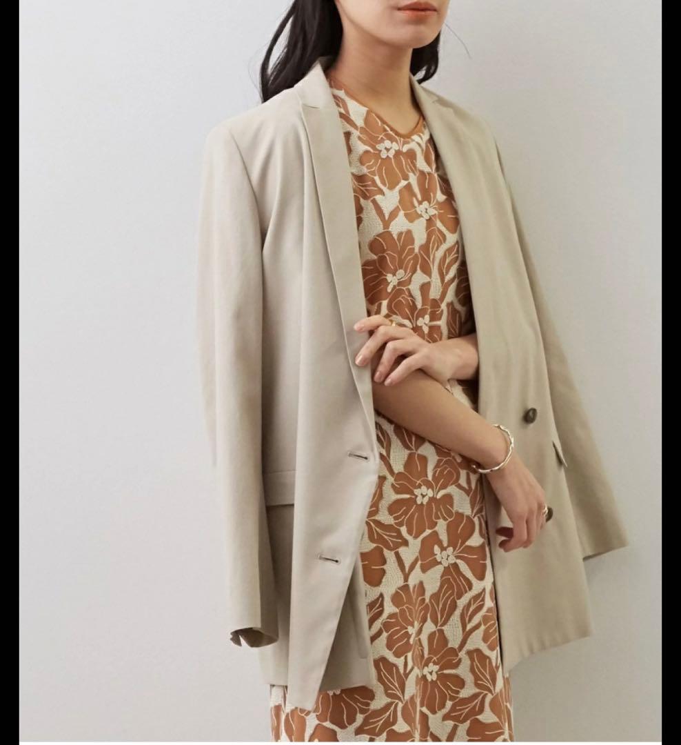 【美品】SALONアダムエロペ、リネンダブルジャケット freeサイズ、麻、