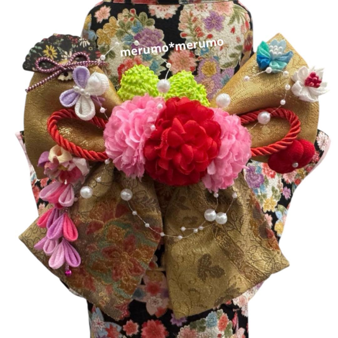 犬服 ハンドメイド着物 Mサイズ 花柄 黒 桜