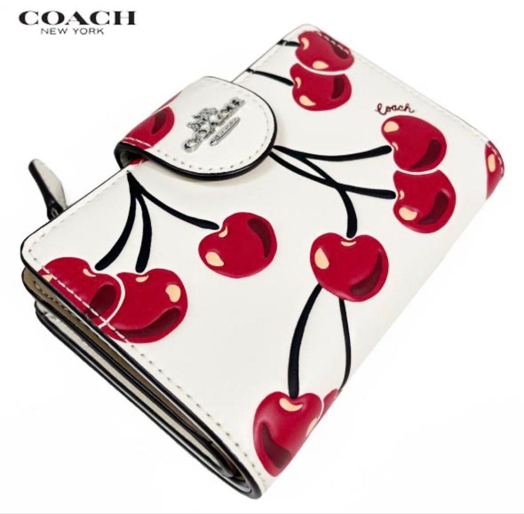 COACHコーチミディアム コーナー ジップ ウォレット チェリープリント