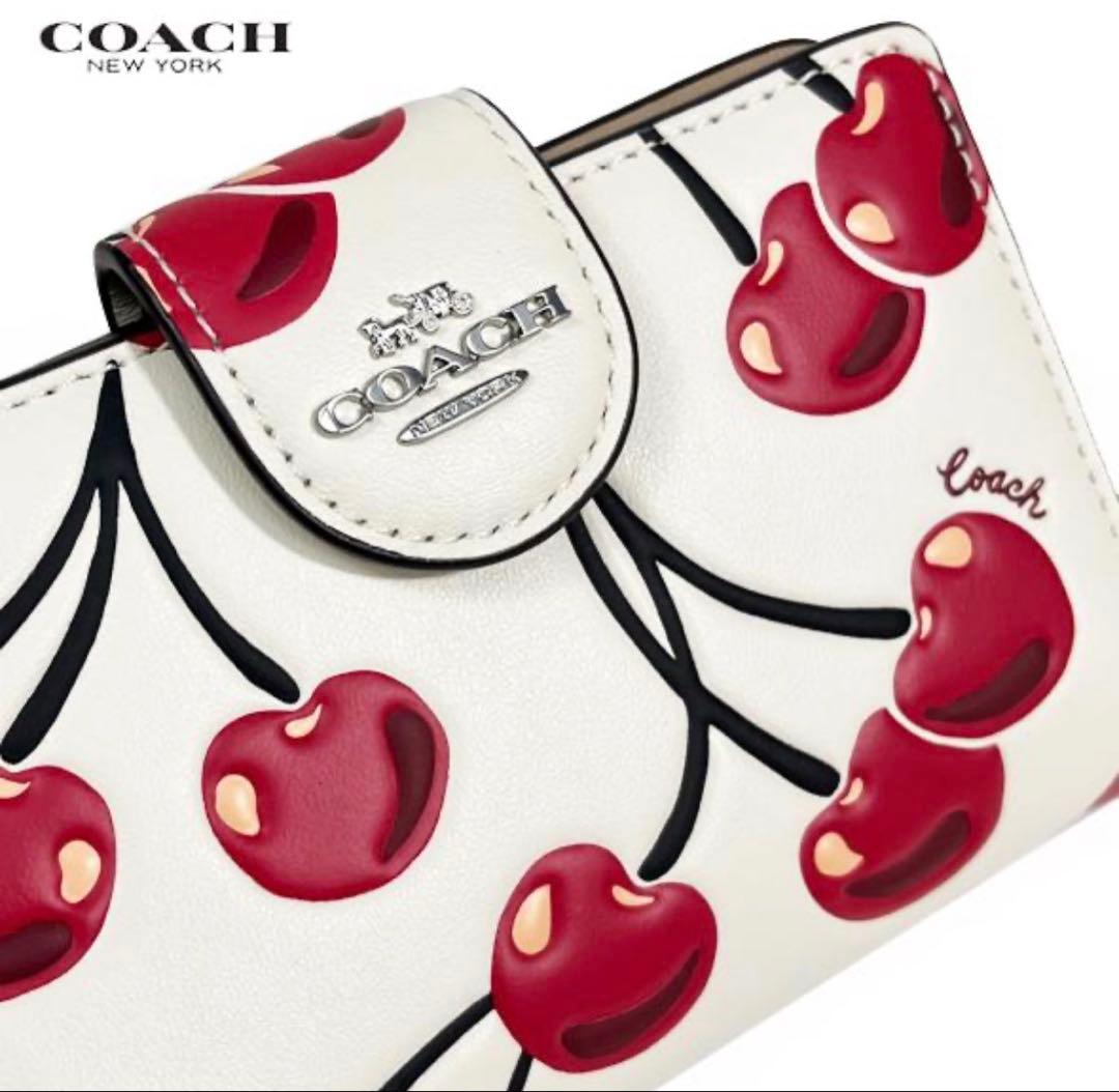 COACHコーチミディアム コーナー ジップ ウォレット チェリープリント
