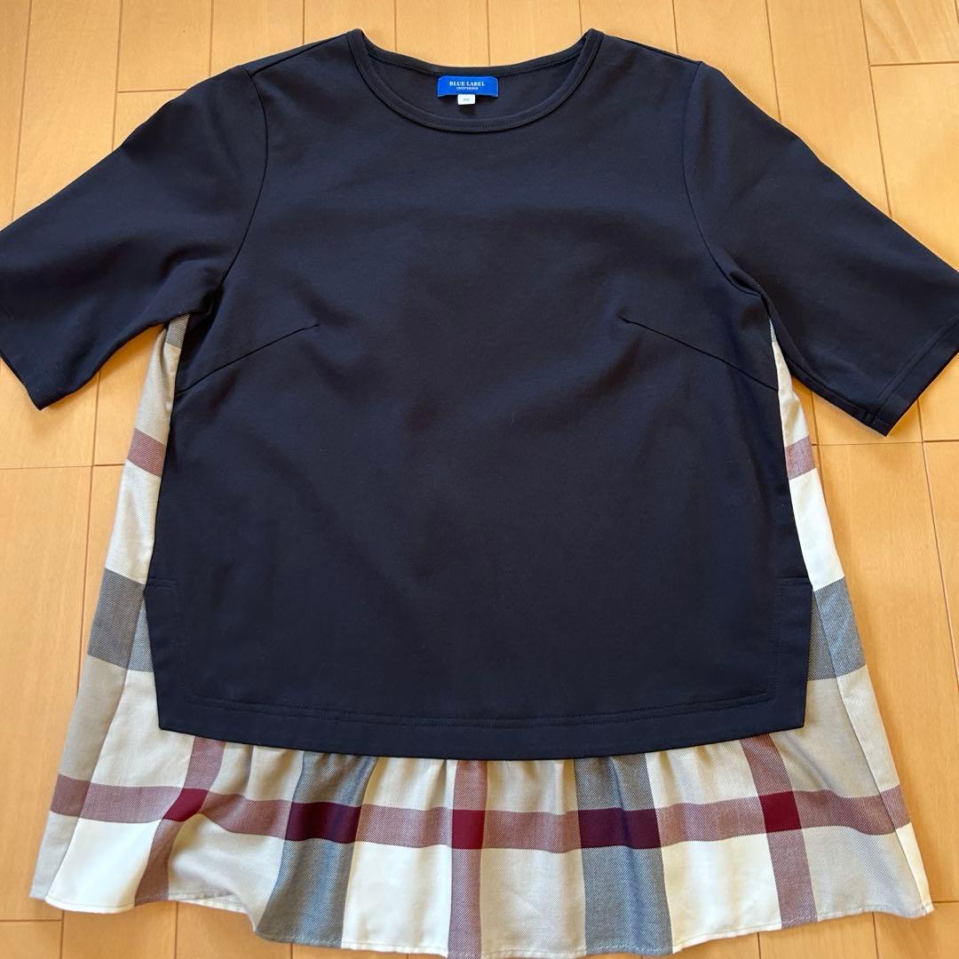 ブルーレーベルクレストブリッジ Tシャツ 半袖 チェック柄 ネイビー 38