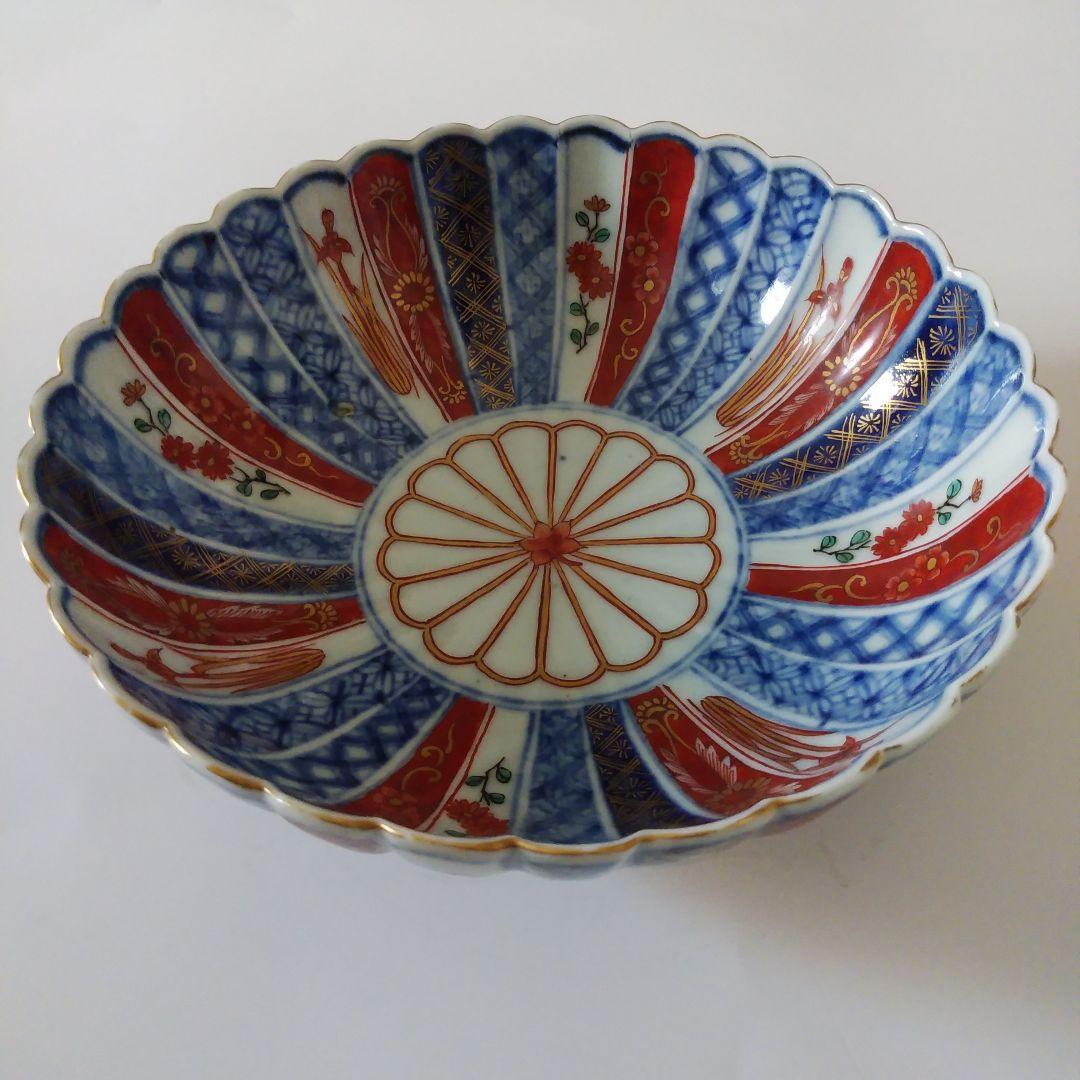 古伊万里 色絵染付 菊割菊花文鉢 大明成化年製 上手 アンティーク