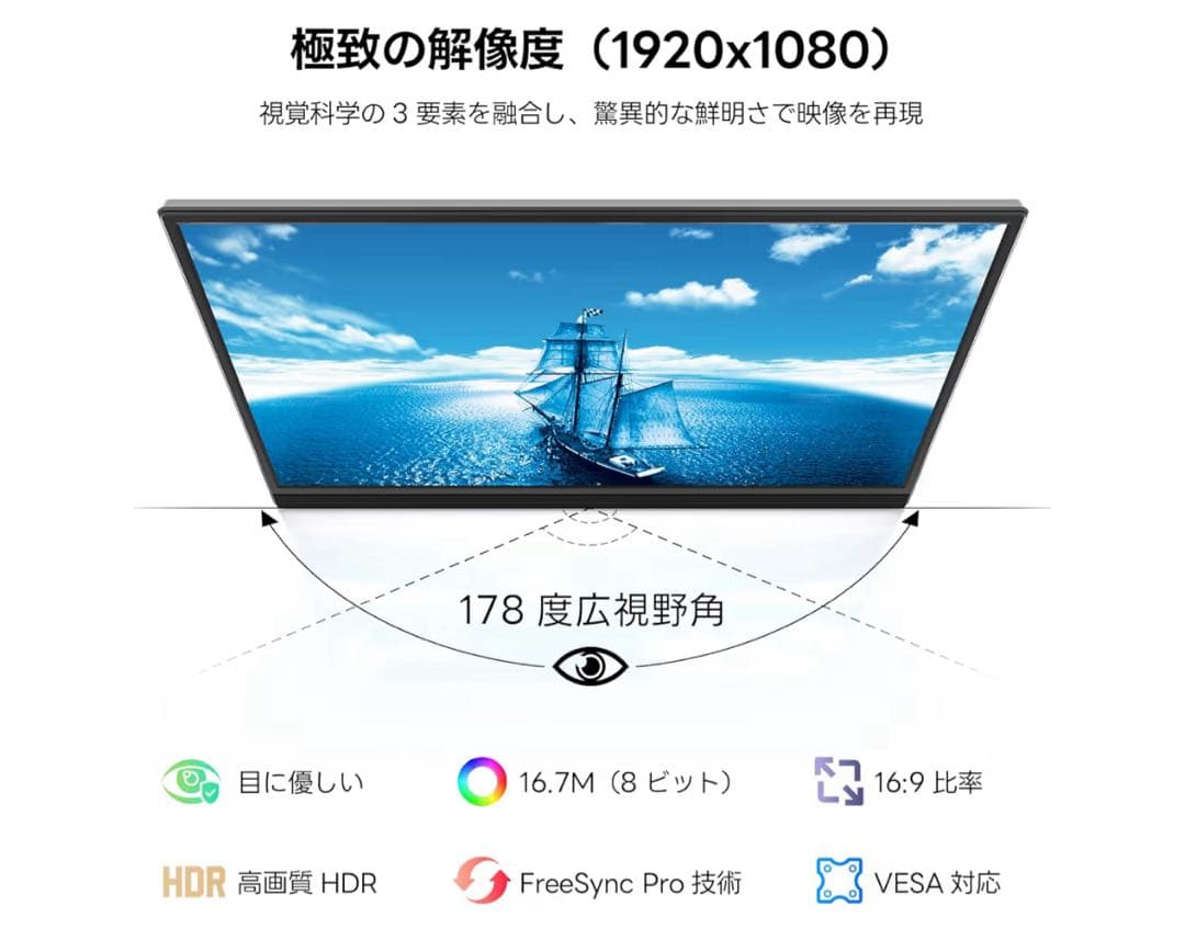15.6インチ モバイルモニター 保護ケース付き スピーカー内蔵 VESA対応