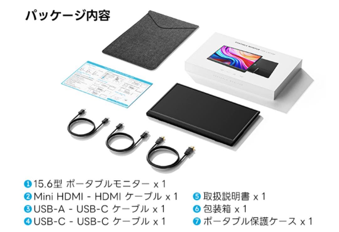 15.6インチ モバイルモニター 保護ケース付き スピーカー内蔵 VESA対応