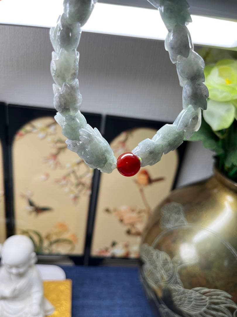 大開運❣️個性的❣️天然A貨翡翠　魔除け厄除け　特色氷種緑乌鶏蛇骨ブレス　鑑定書付き