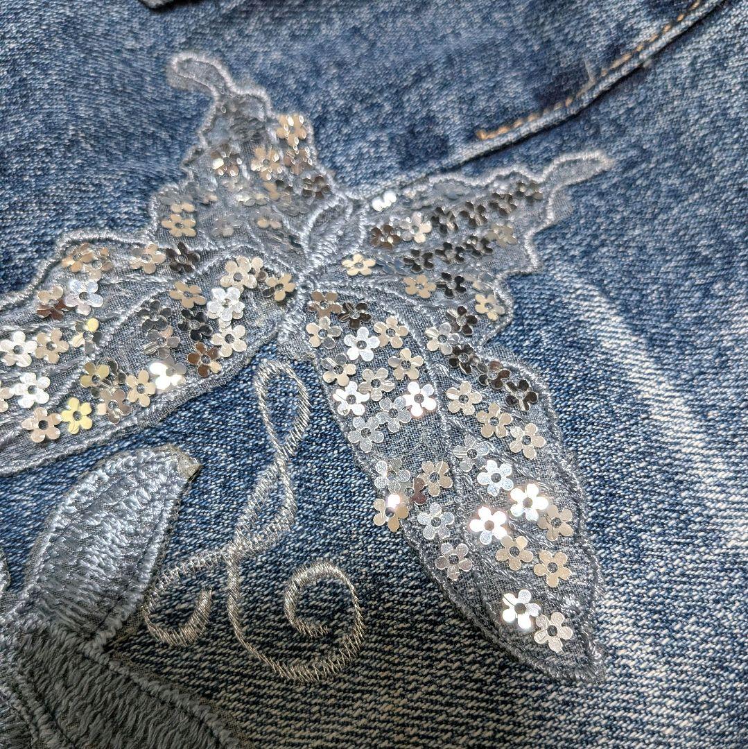 タグ付✨フレアデニム Ｌ 刺繍 ストーン ラメ 蝶 y2k 平成ギャルフェアリー