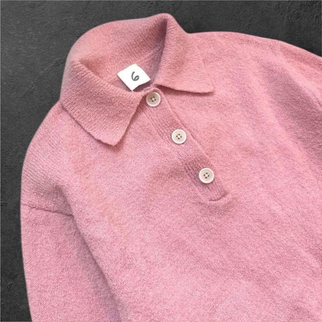 美品6 ROKU COLLAR KNIT ポロニット　ユナイテッドアローズピンク