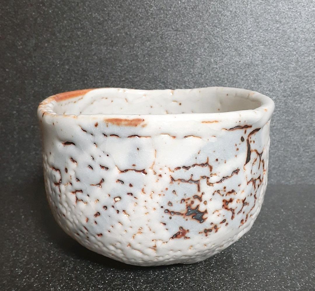 志野焼　現代作家作　銘有　絵志野　大振り　茶碗　茶道具　茶器