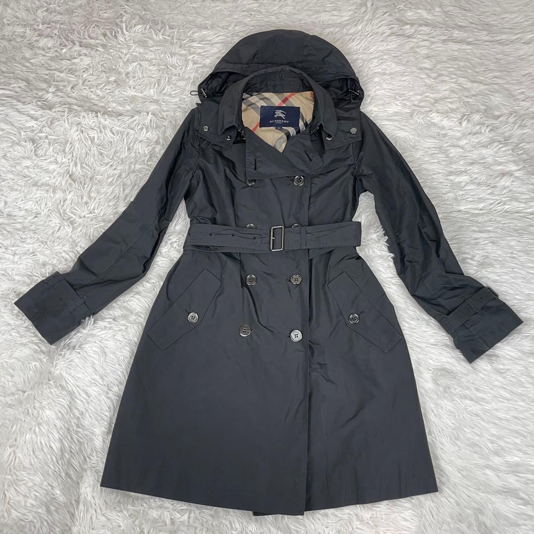 極美品✨バーバリーロンドン✨トレンチコート✨38✨Ｍ✨ナイロン✨ノバチェック✨黒